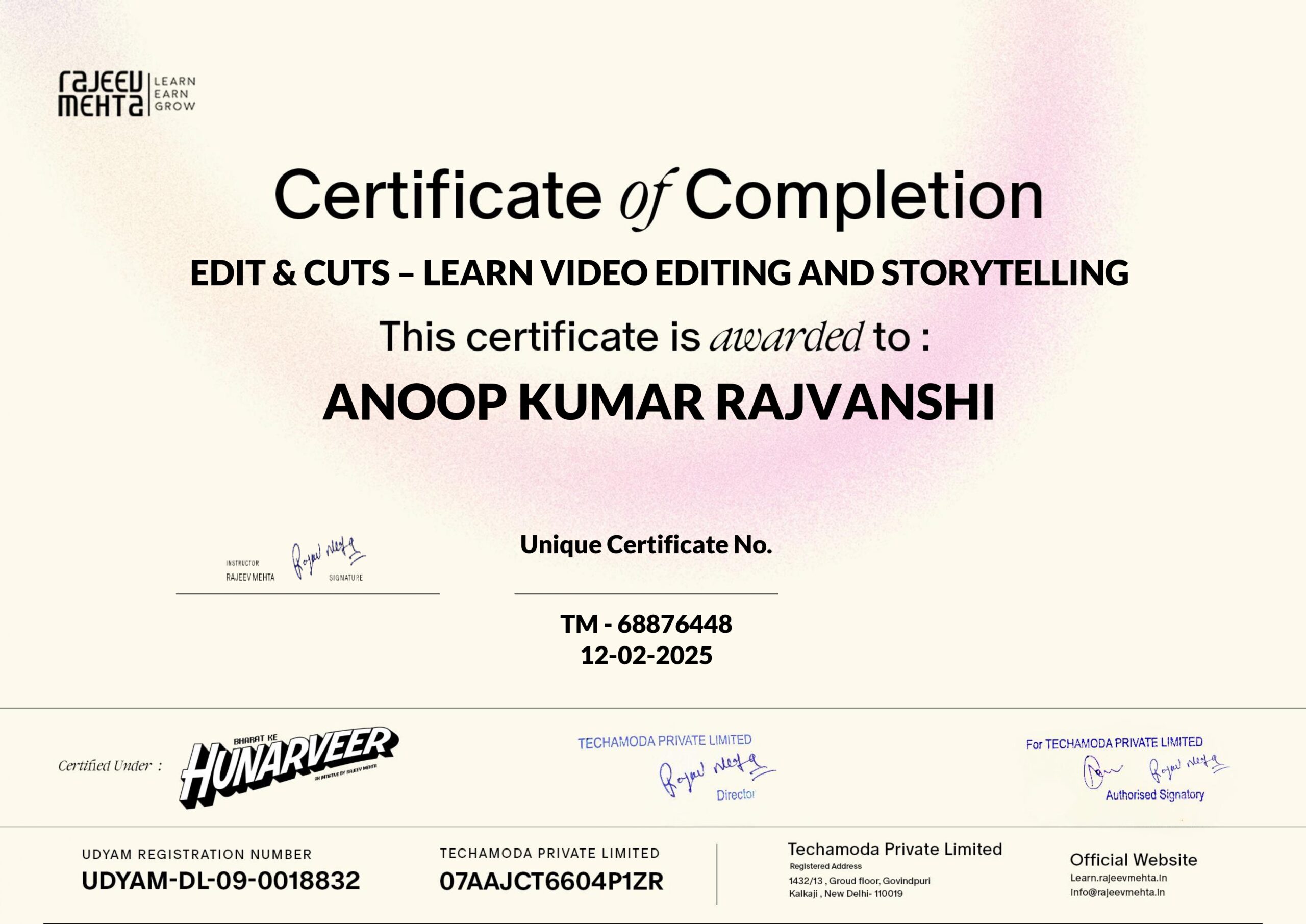 video editing certificate